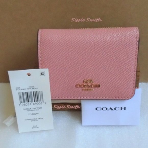 NWT Coach Candy Pink Small Trifold Wallet in Colorblock - Picture 5 of 9